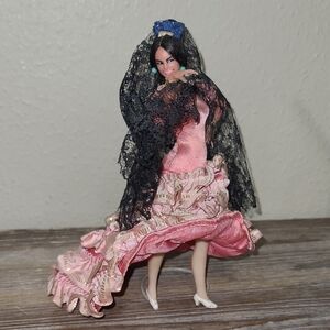 Pink Flamenco Doll with Black Lace Mantilla